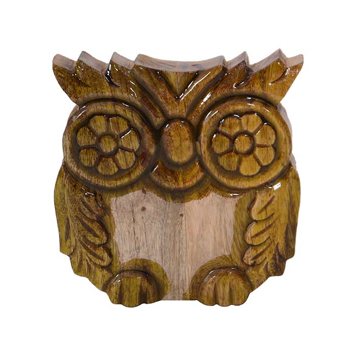 Green and Natural Wood Owl - S