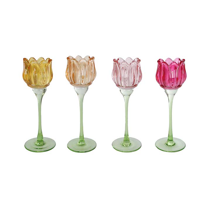 Portacandela Glass Flower Colori Pastello - 4 Col Ass