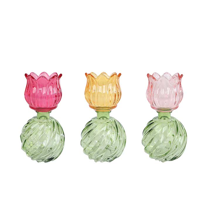 Vaso Glass Tulip - 3 Col Ass