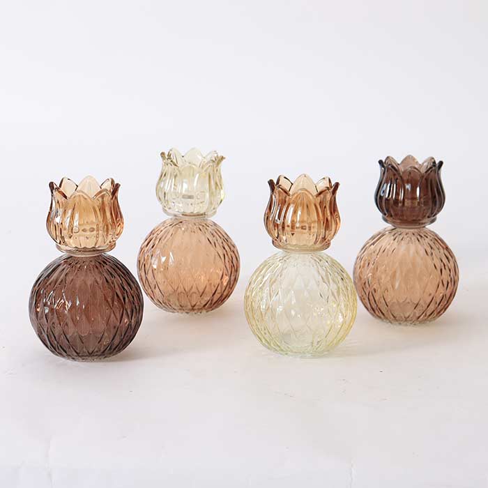 Vaso Glass Tulip Brown Tone Round - 4 Col Ass