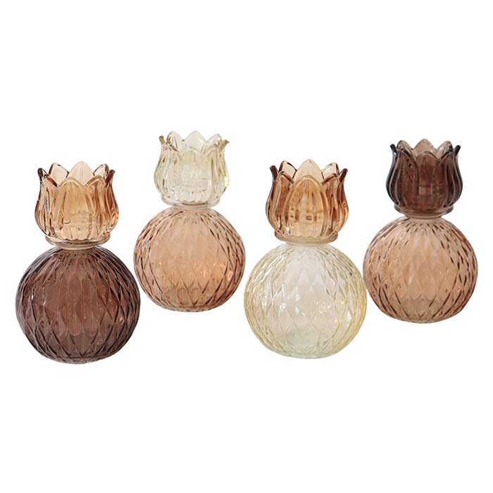 Vaso Glass Tulip Brown Tone Round - 4 Col Ass