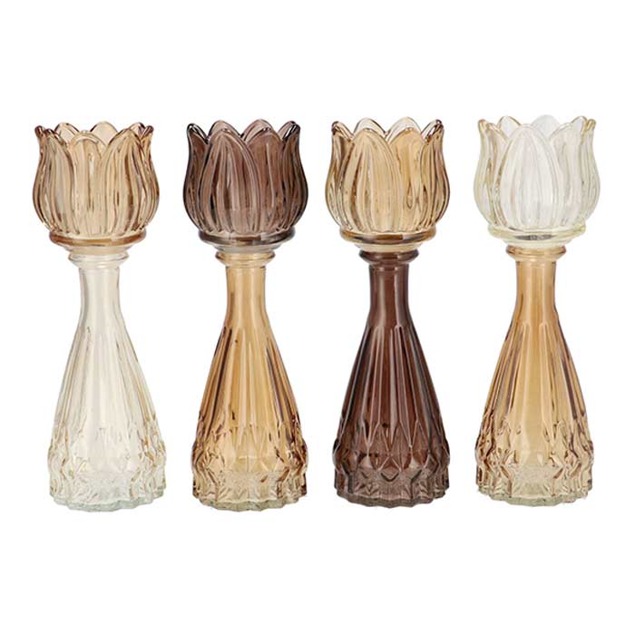 Vaso Glass Tulip Brown Tone Tall - 4 Col Ass