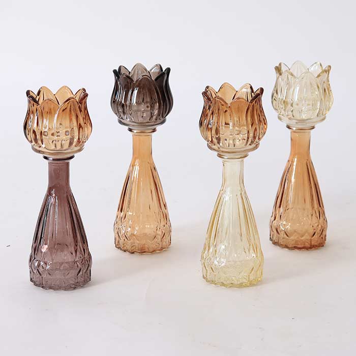 Vaso Glass Tulip Brown Tone Tall - 4 Col Ass