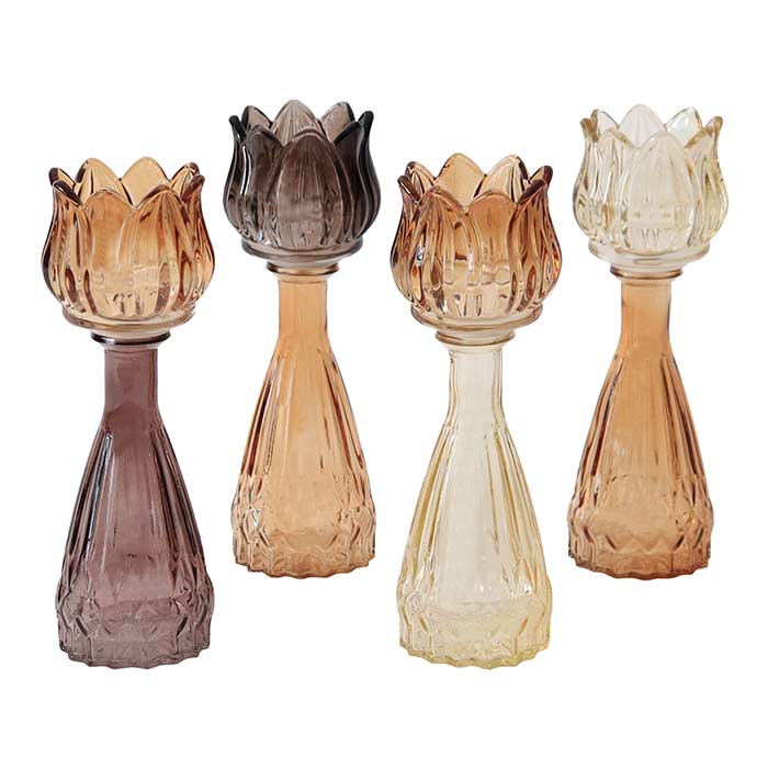 Vaso Glass Tulip Brown Tone Tall - 4 Col Ass