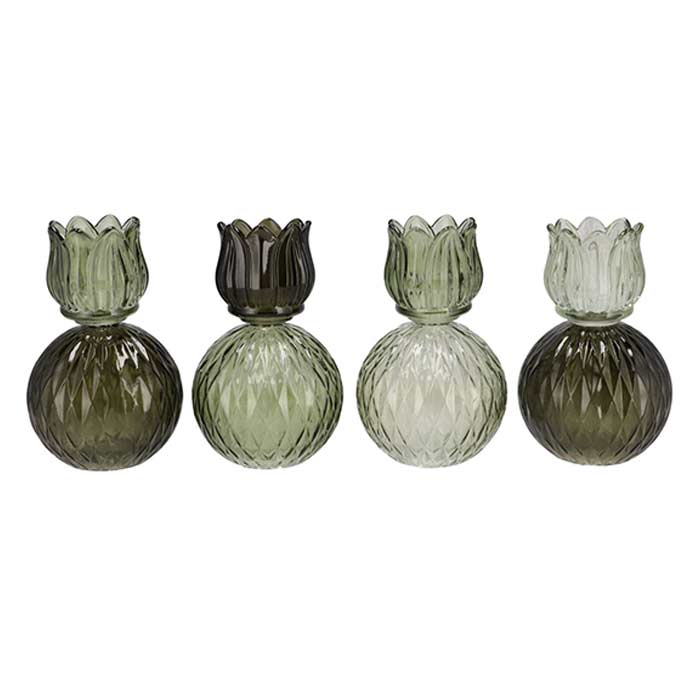 Vaso Glass Tulip Green Tone Round - 4 Col Ass