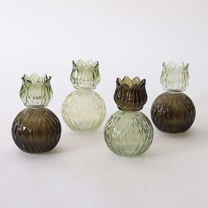 Vaso Glass Tulip Green Tone Round - 4 Col Ass