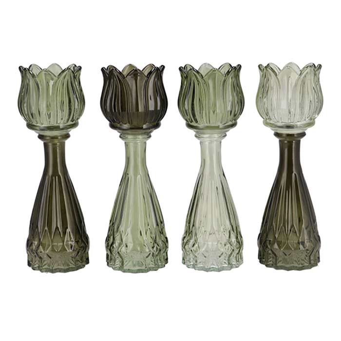 Vaso Glass Tulip Green Tone Tall - 4 Col Ass
