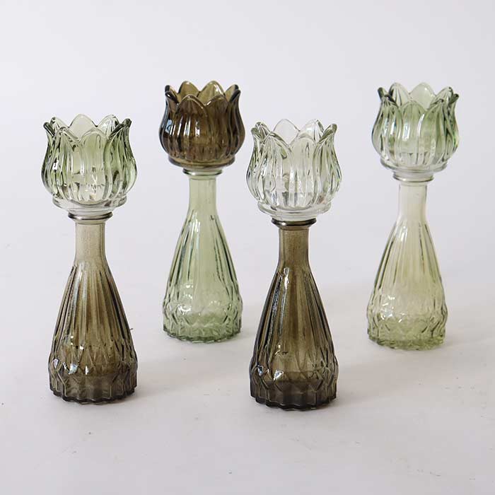 Vaso Glass Tulip Green Tone Tall - 4 Col Ass
