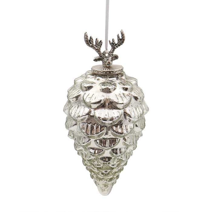 Pine Cone Decoration with Reindeer - L