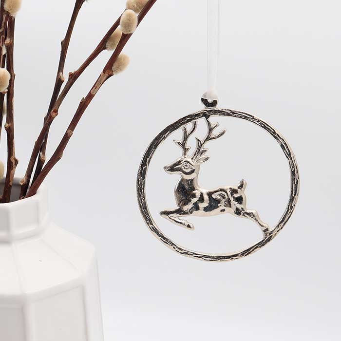 Decorazione Deer Round Silver