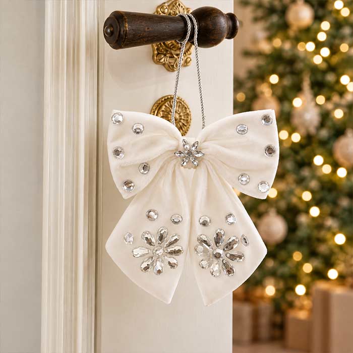 Decorazione Fiocco Velluto White Con Strass