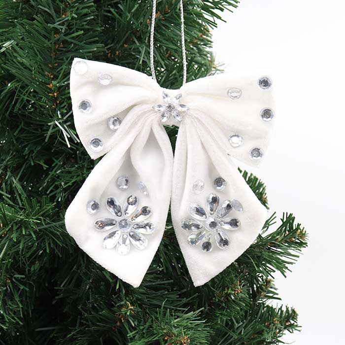 Decorazione Fiocco Velluto White Con Strass