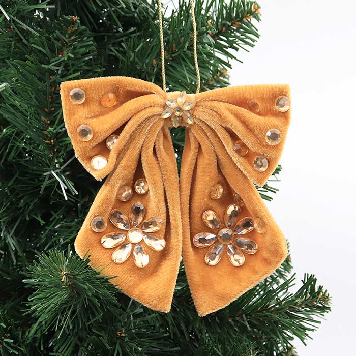 Decorazione Fiocco Velluto Gold Con Strass