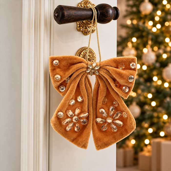 Decorazione Fiocco Velluto Gold Con Strass